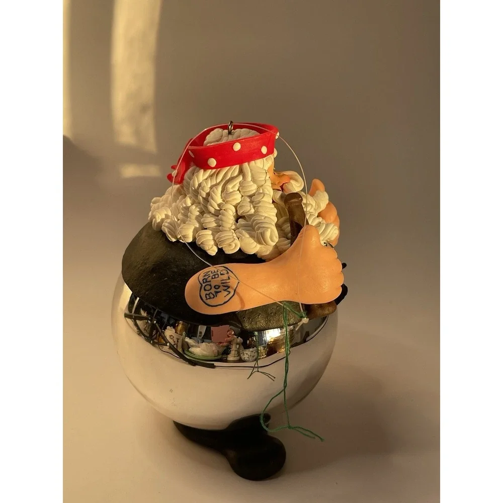 Christmas Santa Biker Ornament with Tatoo VTG Born to Be Wild Missing Glasses
